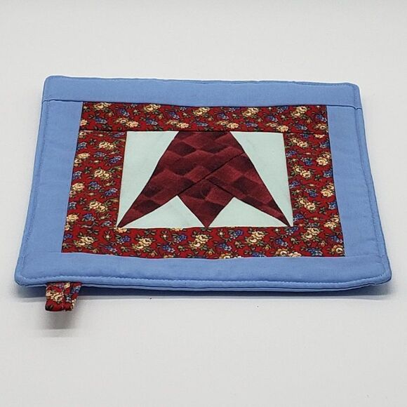 Handmade Blue Yellow Dot Floral Crown Square Fabric Trivets - Set of 2 - Picture 2 of 13